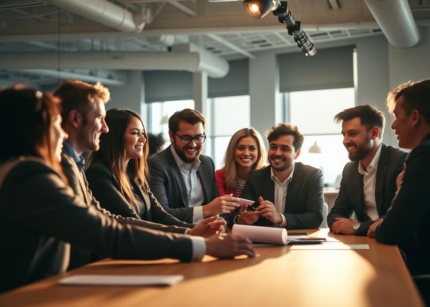 Diverse business team collaborating in a modern office